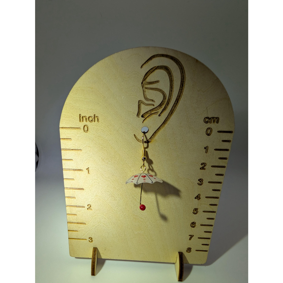Umbrella Red and White Heart Dangles Gold Tone Stainless Steel Hooks - Picture 9 of 9